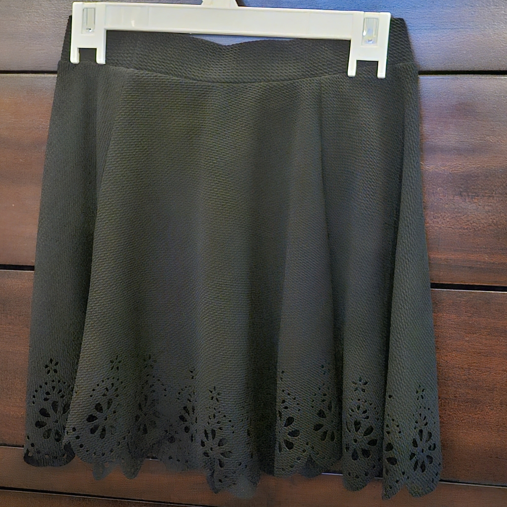 Black Laser-Cut Hem A-Line Skirt